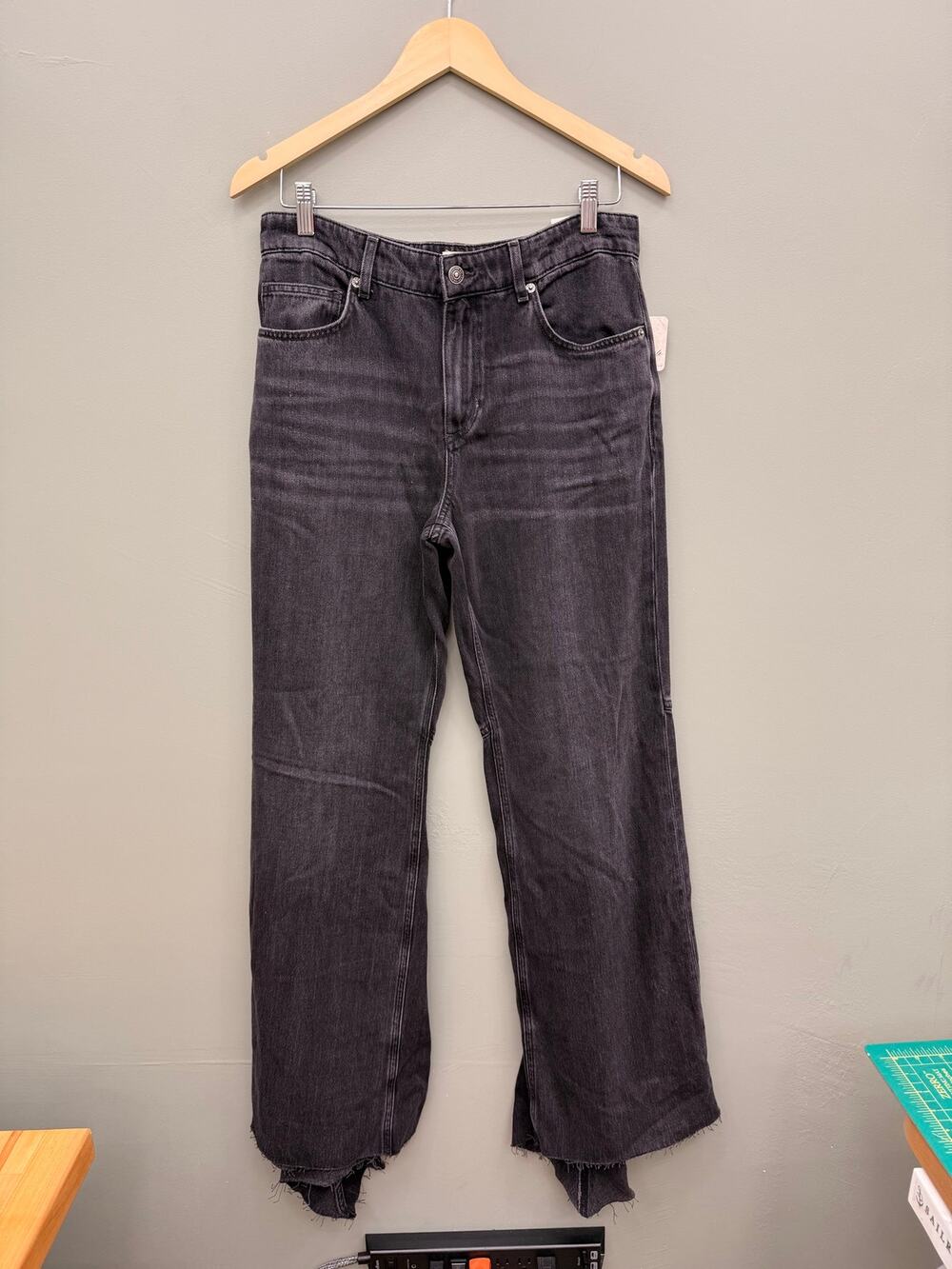 Free People We The Free Live Wire Flare Jeans 29 Black Fishtail Raw Hem NWT
